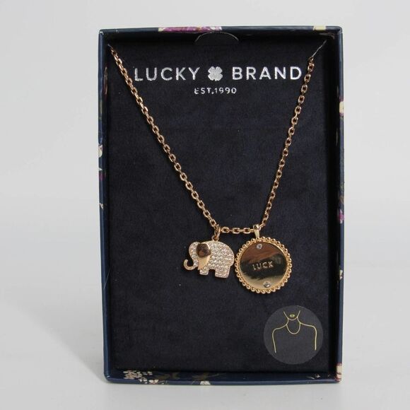 Lucky Brand Rose Gold Necklace Elephant Luck Charm - Picture 2 of 8